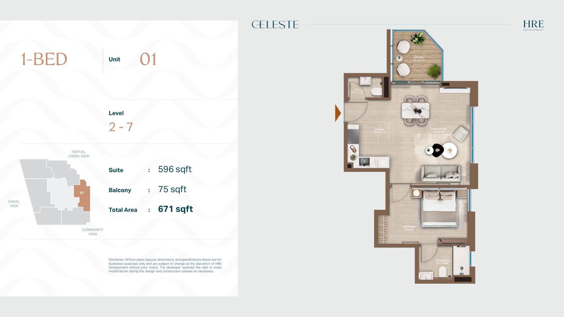 Celeste — typical 1 bedroom floor plan